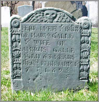 Headstone for Mary Galle (1694/1695).