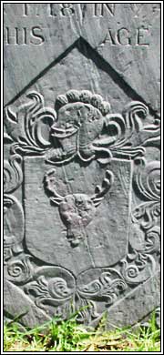 Coat-of-Arms on Headstone for John Legg (1718).