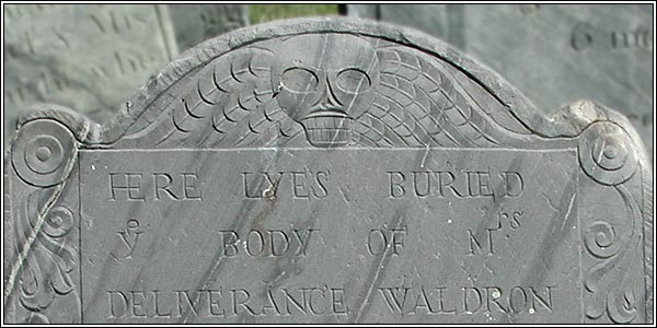 Deliverance Waldron (1726) headstone detail.