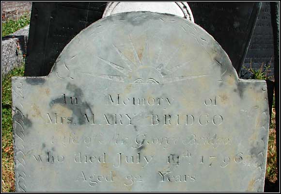 Detail from Mary Bridgo headstone.