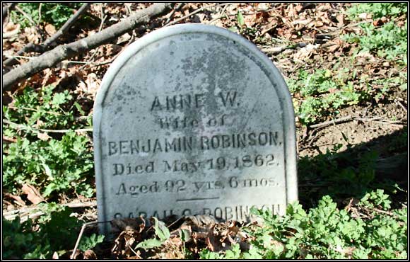 Gravestone for Anne W. Robinson (1862) and Sarah Robinson.