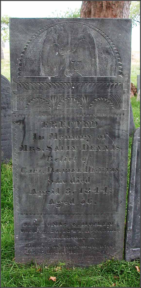 Headstone of Mrs. Sally Dennis (1844) and Jonas G. Homan (1844).