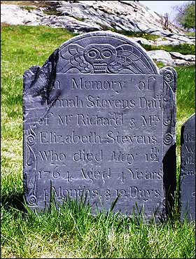 Headstone of Hannah Stevens 1764.