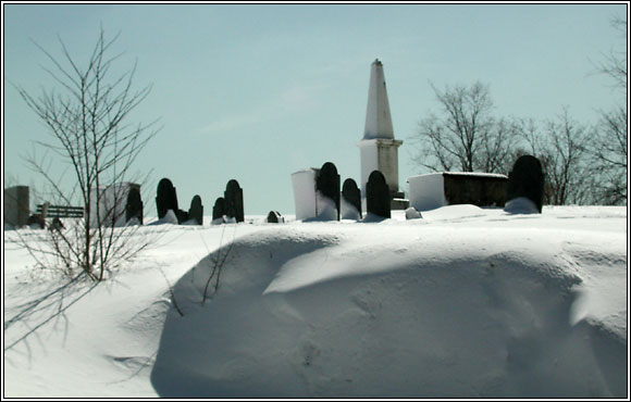Old Burial Hill viewed from Redd's Pond in Winter.